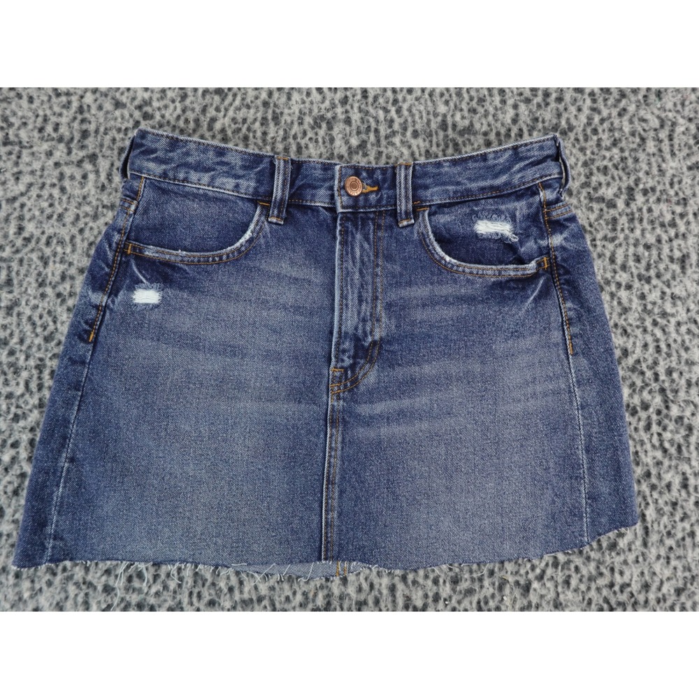 H&M &Denim Womens Size 6 Blue Distressed Raw Hem Cotton Mini Skirt 0688105 9